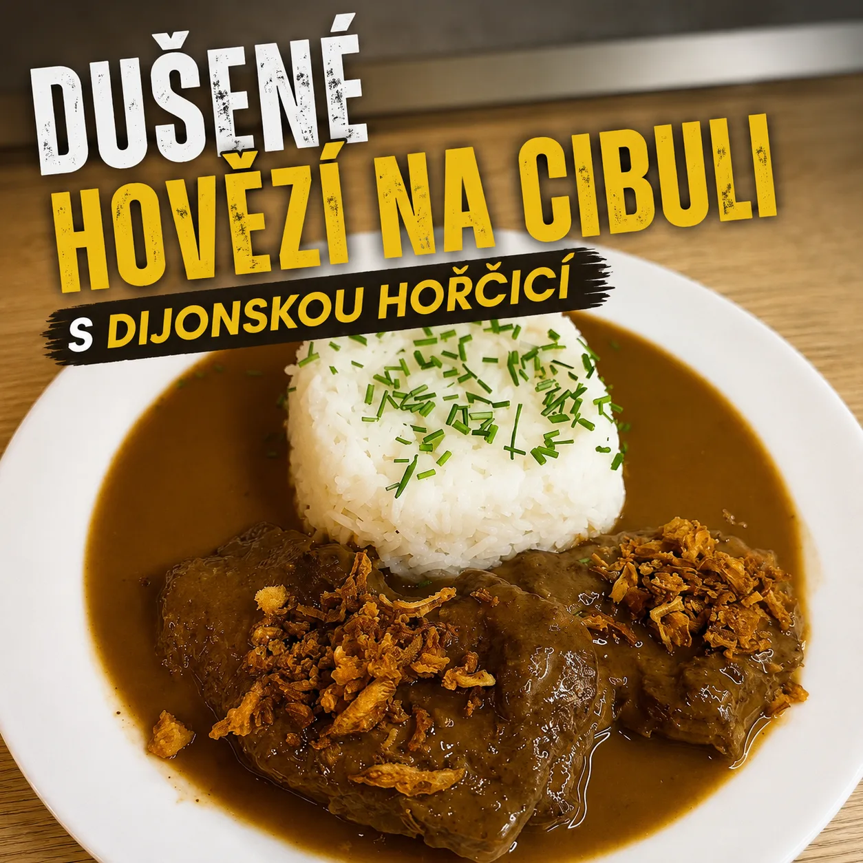 Dušené hovězí na cibuli s hořčicí